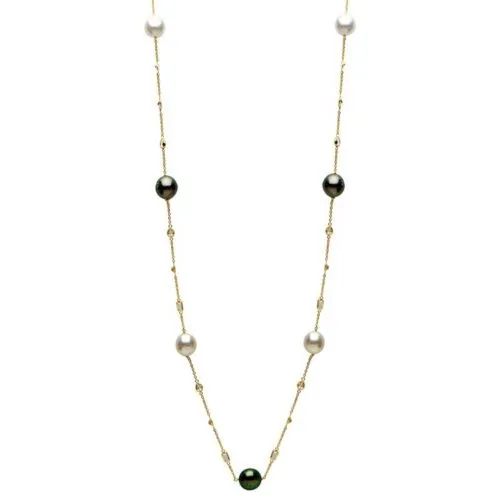 ESTATE AAA WHITE TOPAZ & TAHITIAN PEARL 14KT YELLOW GOLD 3D BY THE YARD NECKLACE