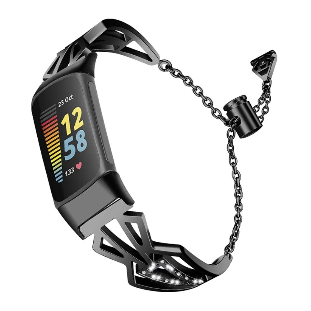 Fitbit Charge 5 luxury rhinestone décor watch strap - Black