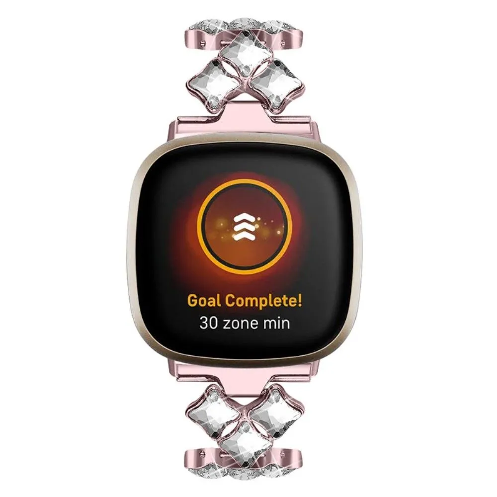Fitbit Sense / Versa 3 unique rhinestone stainless steel watch strap - Rose Pink