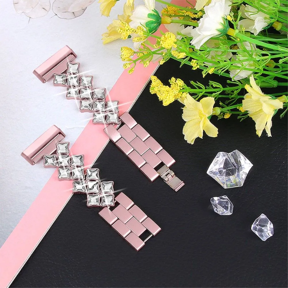 Fitbit Sense / Versa 3 unique rhinestone stainless steel watch strap - Rose Pink