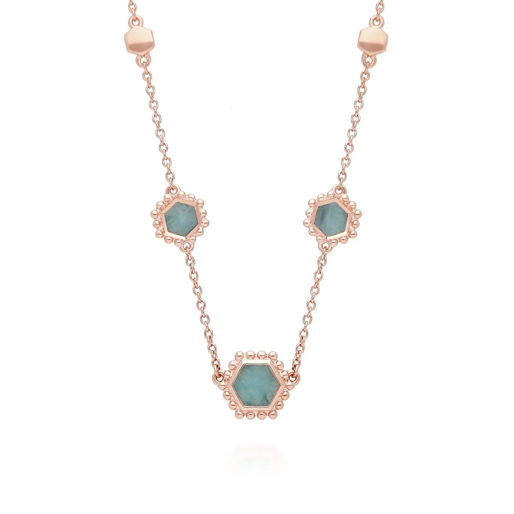 Flat Slice Hex Amazonit Halskette in Rose Vergoldetem 925 Sterling Silber