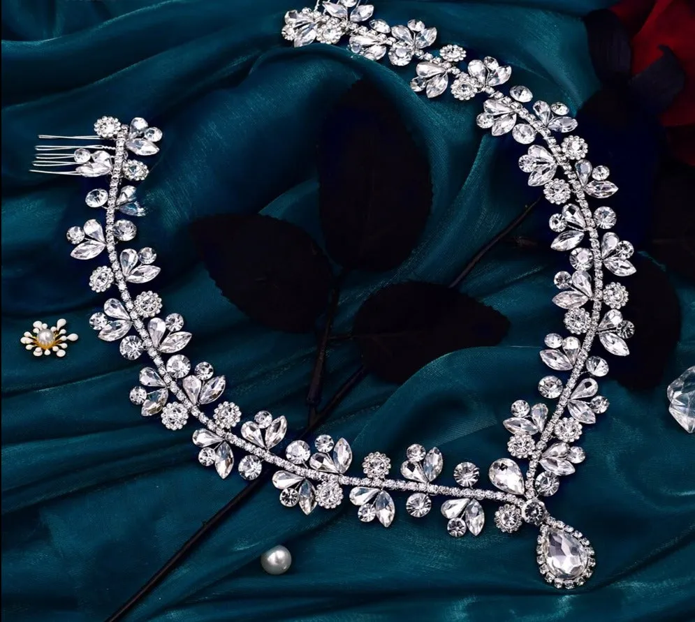 Forehead Bridal Headband Wedding Water Drop Rhinestone Hair Accessory