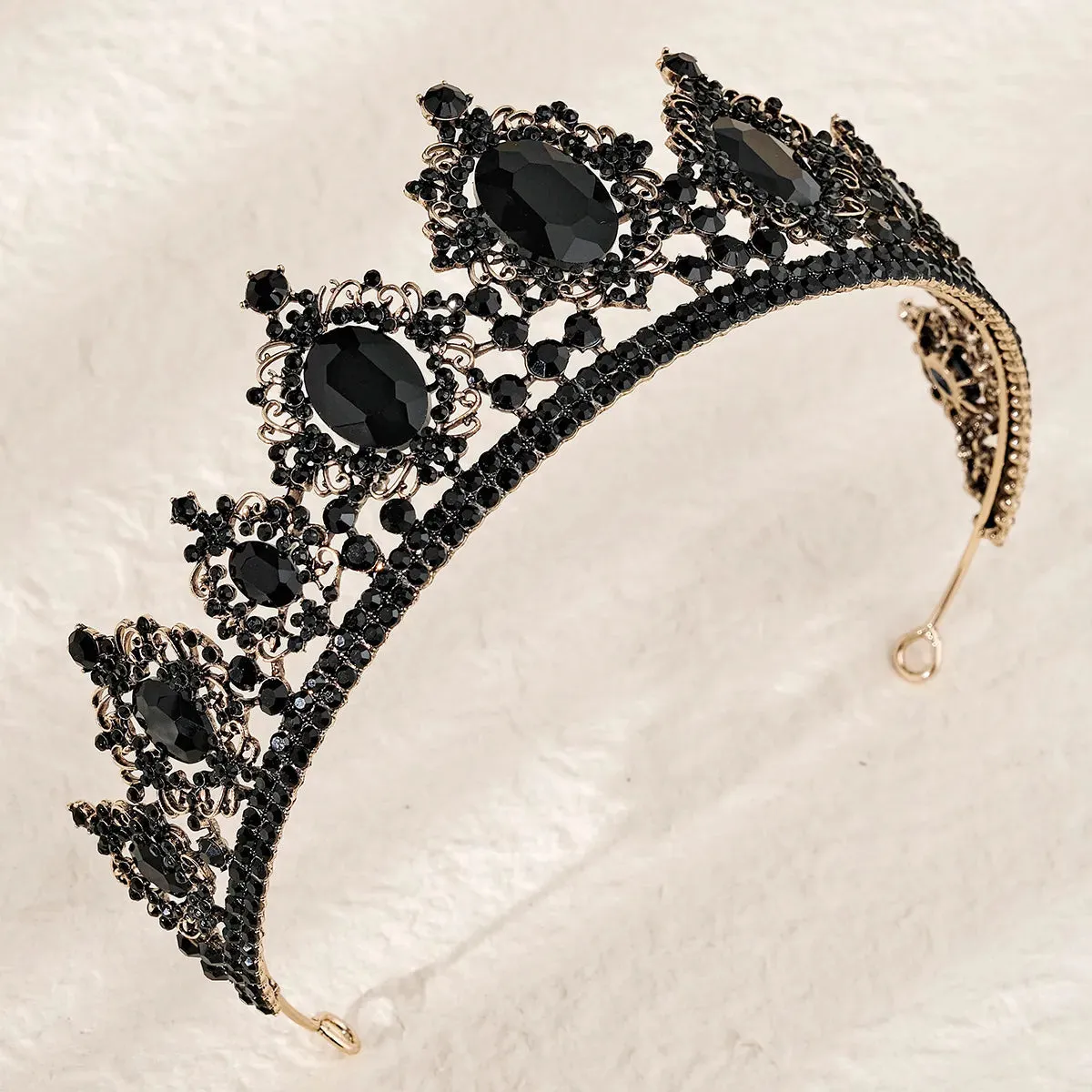Forest Queen Black Crystal Rhinestone Crown Tiara Hair Accessory