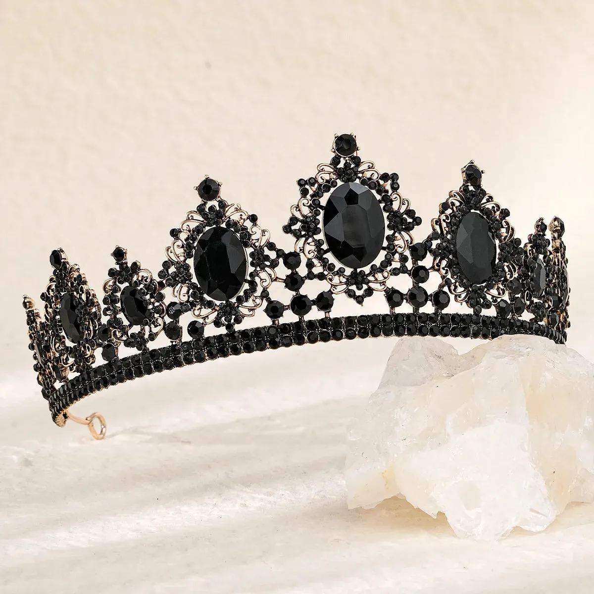 Forest Queen Black Crystal Rhinestone Crown Tiara Hair Accessory