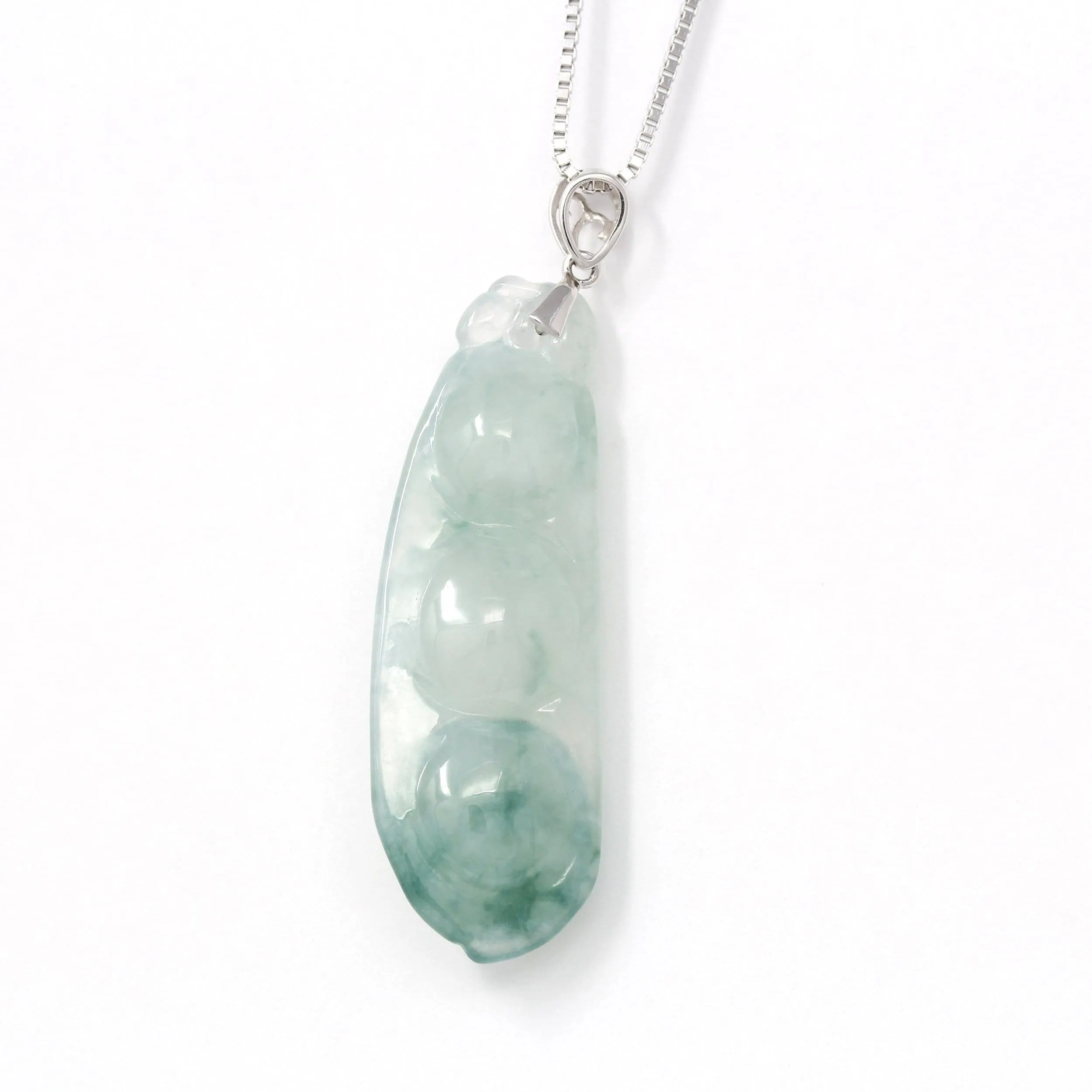 Genuine Burmese Ice Blue Jadeite Pendant with 18k White Gold Bail