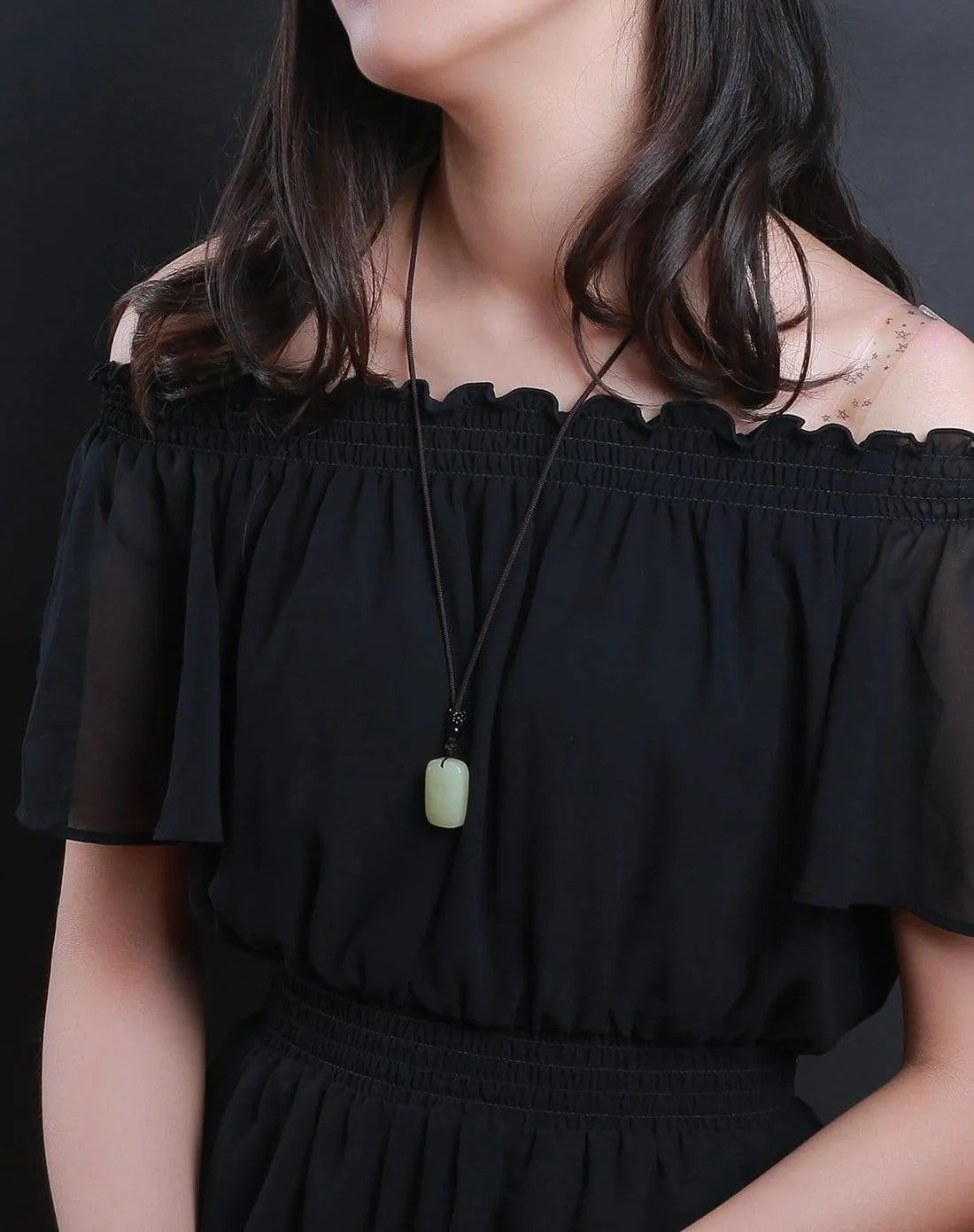 Genuine Nephrite White & Black Jade Yin Yang Pendant Necklace