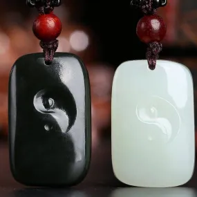 Genuine Nephrite White & Black Jade Yin Yang Pendant Necklace