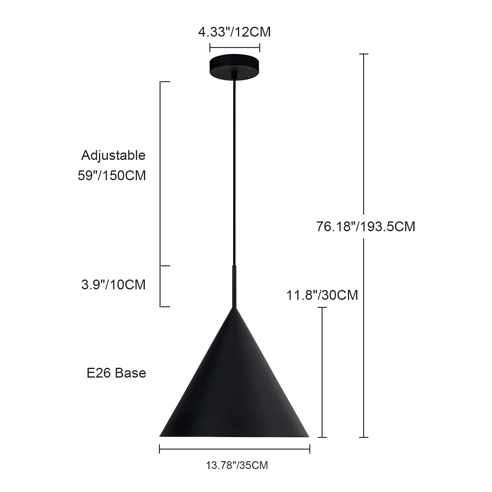Glowlings 1-Light Modern Black Hanging Cone Shaped Pendant Island Light