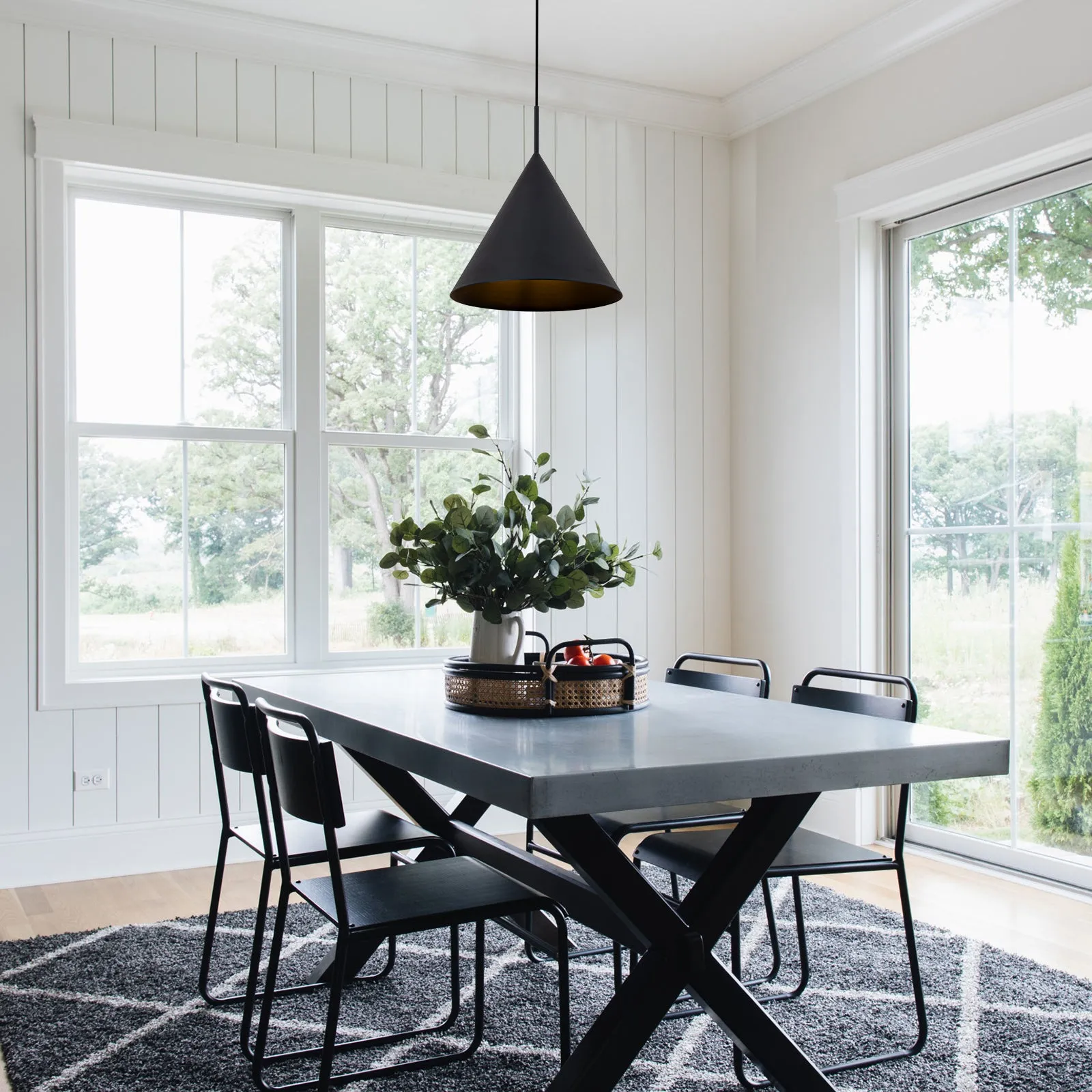 Glowlings 1-Light Modern Black Hanging Cone Shaped Pendant Island Light