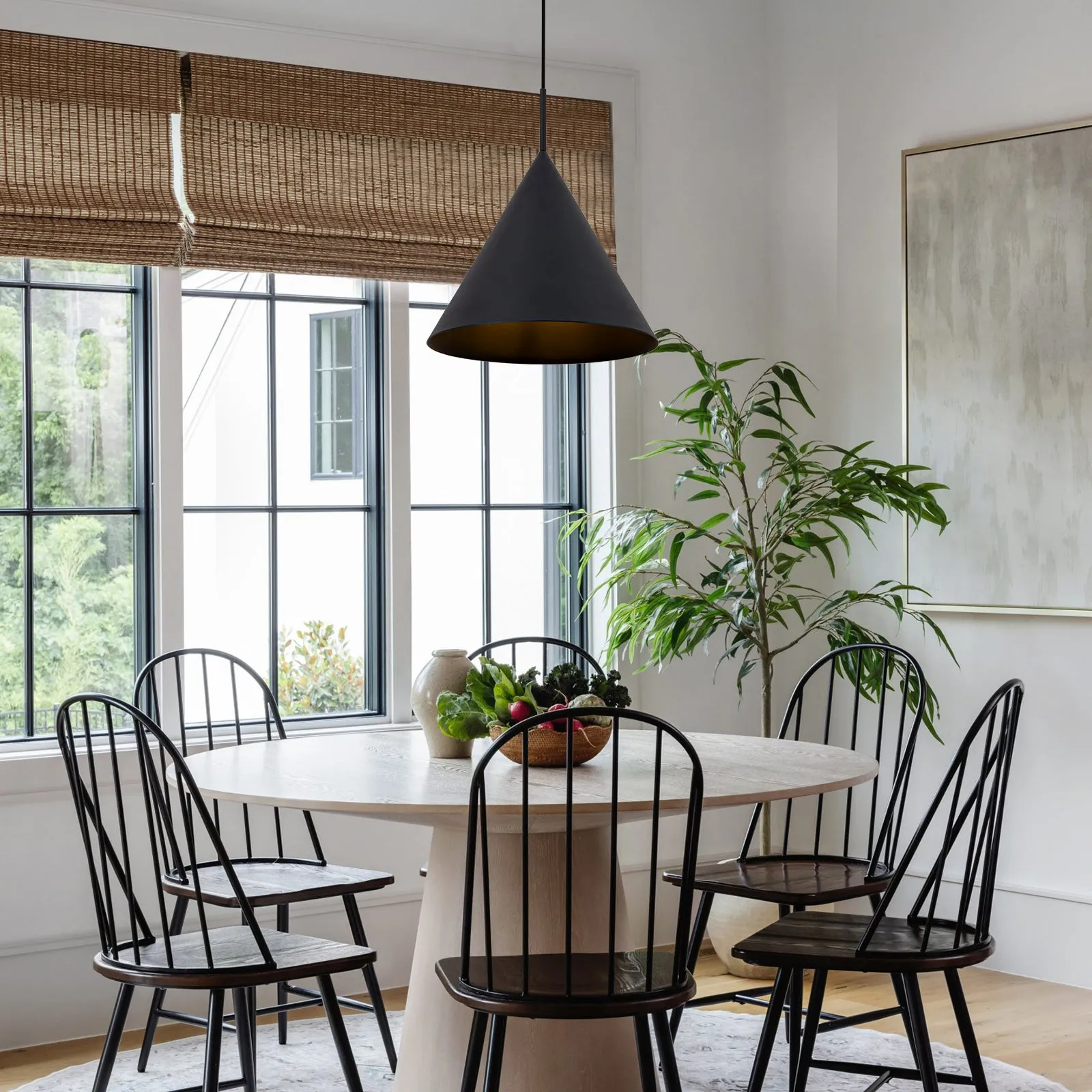 Glowlings 1-Light Modern Black Hanging Cone Shaped Pendant Island Light