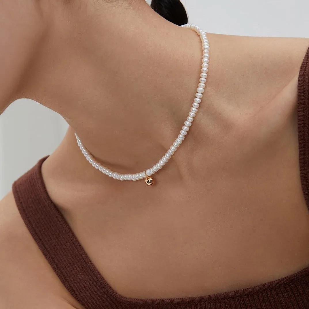 Gold Bead Pendant Pearl Necklace