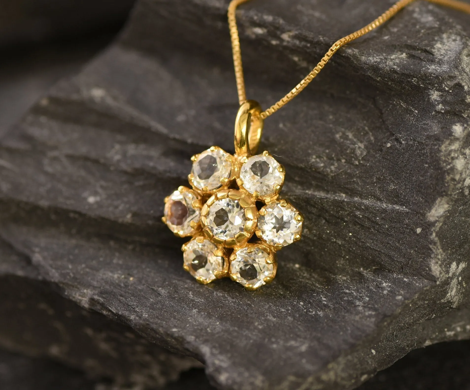 Gold Topaz Pendant - Natural White Topaz Necklace, Gold Flower Pendant
