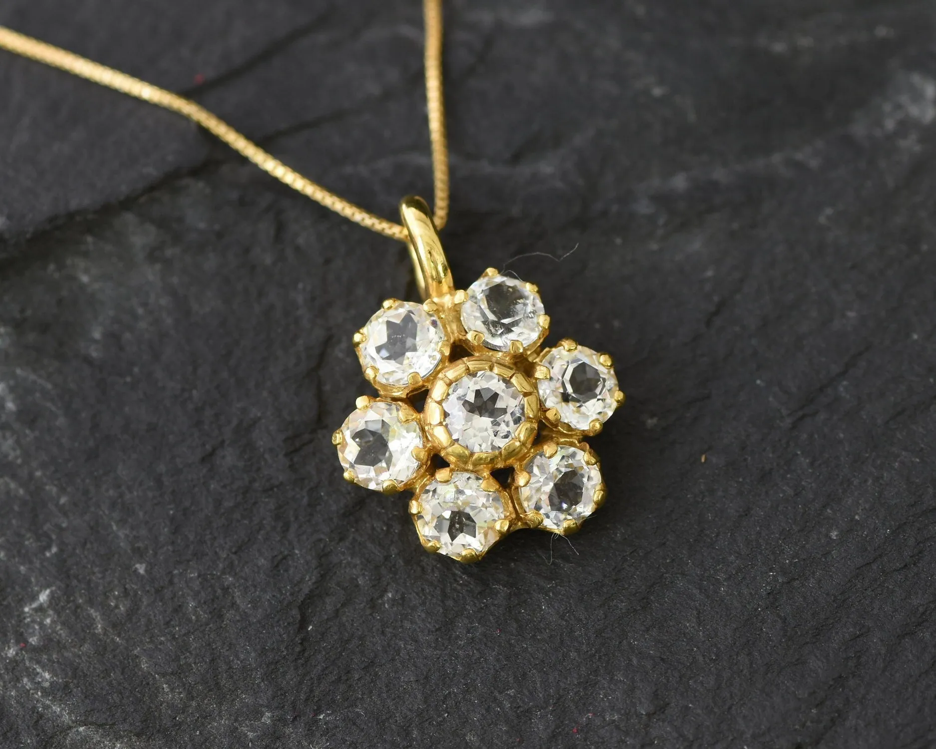 Gold Topaz Pendant - Natural White Topaz Necklace, Gold Flower Pendant