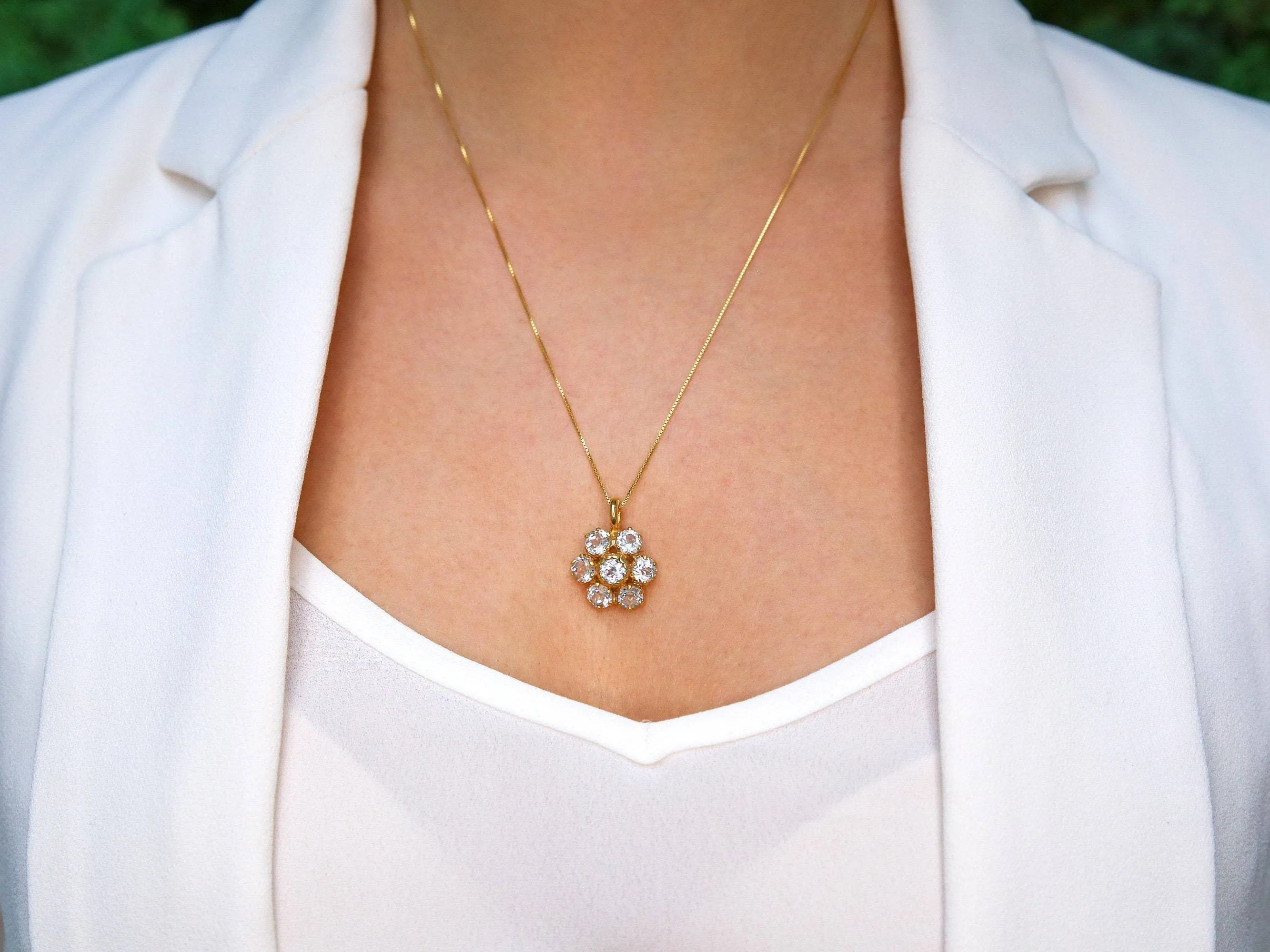 Gold Topaz Pendant - Natural White Topaz Necklace, Gold Flower Pendant