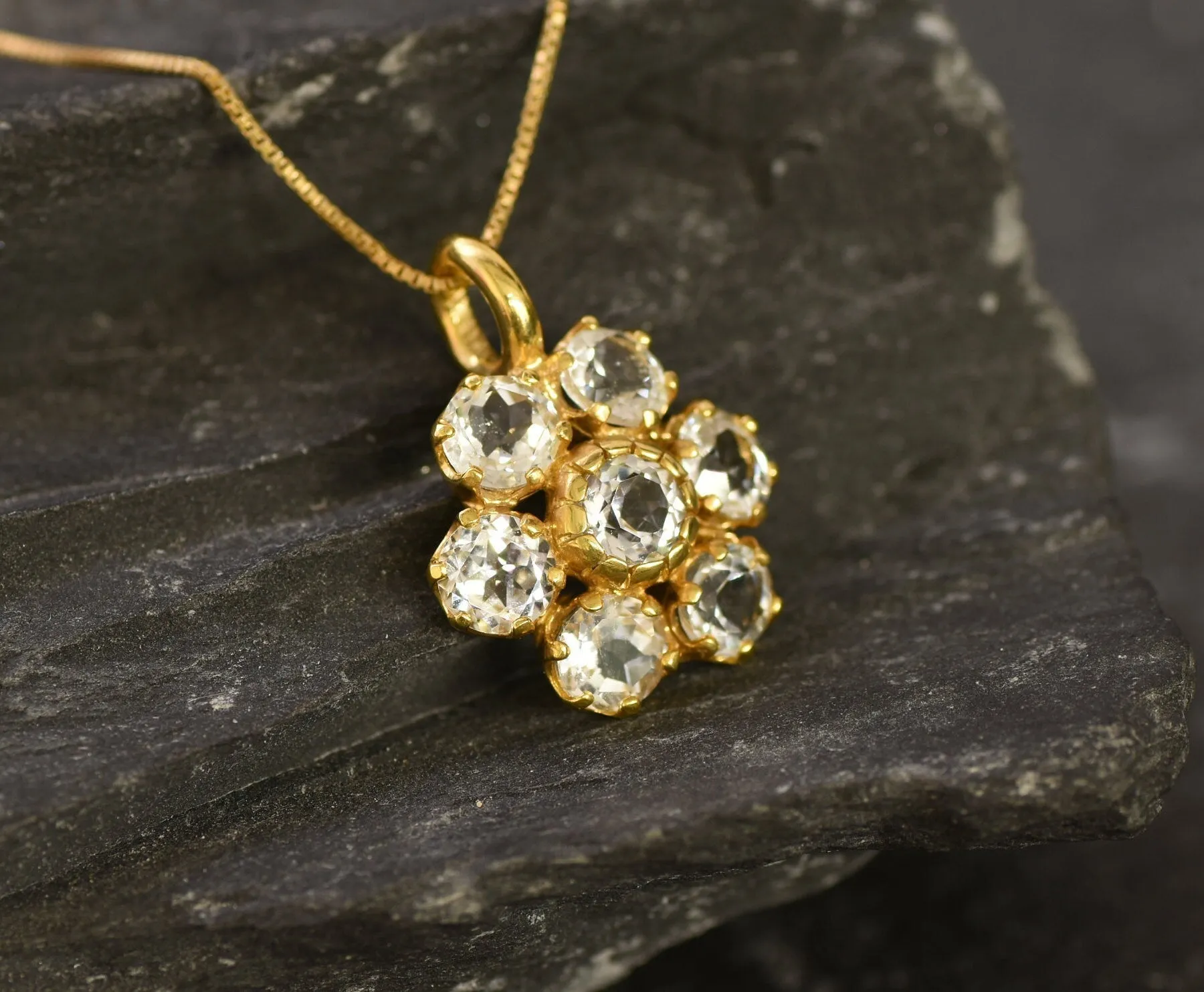 Gold Topaz Pendant - Natural White Topaz Necklace, Gold Flower Pendant