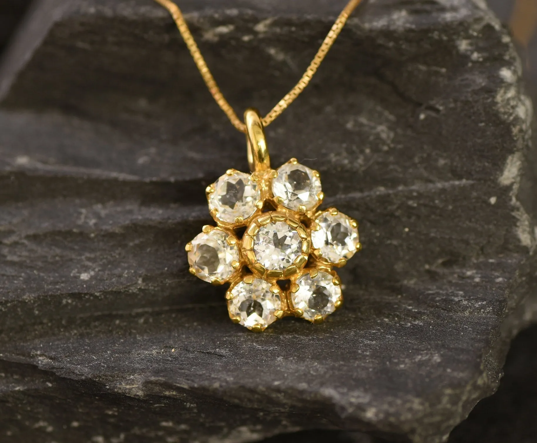 Gold Topaz Pendant - Natural White Topaz Necklace, Gold Flower Pendant