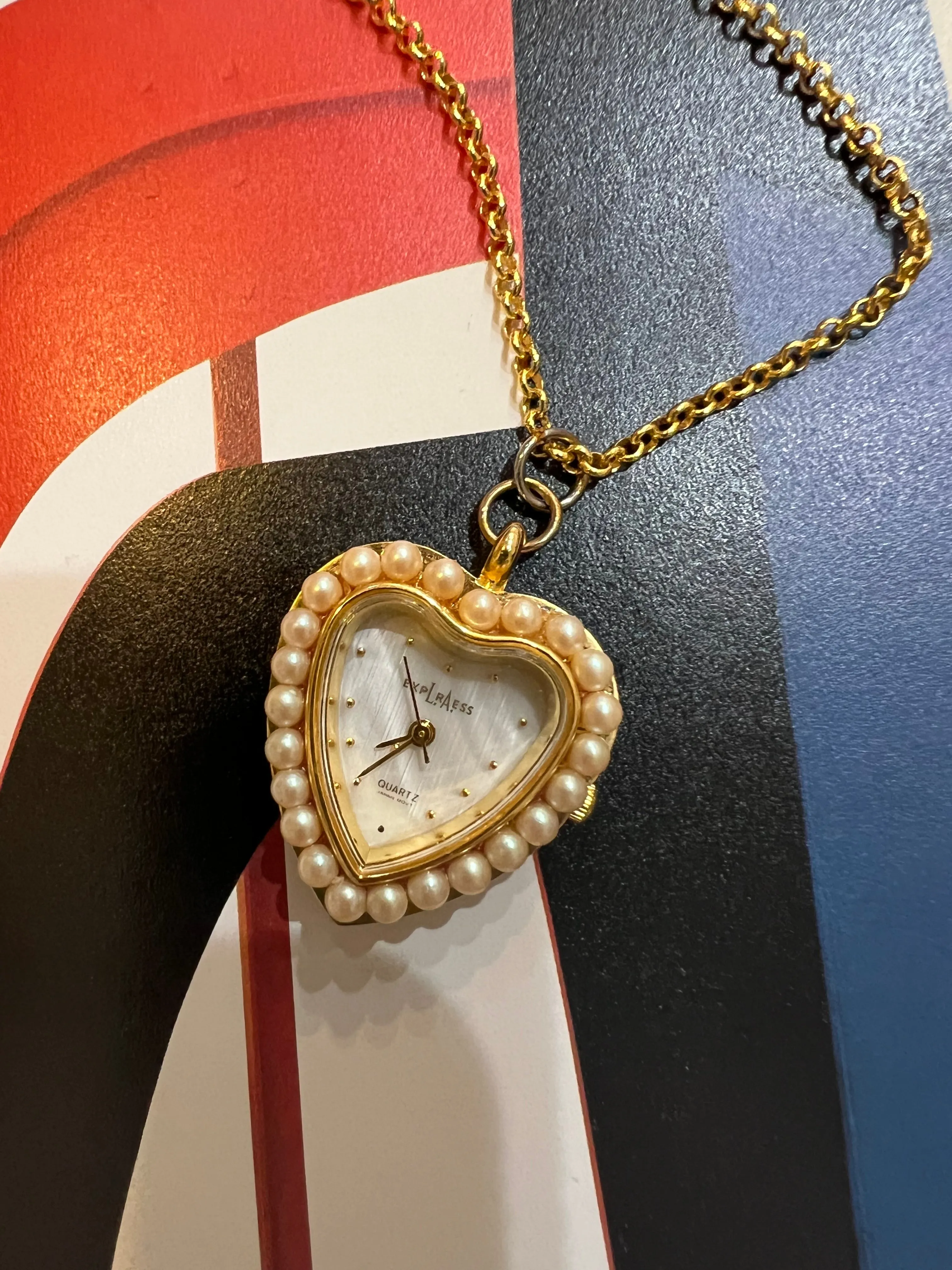 Gold Watch Heart Necklace