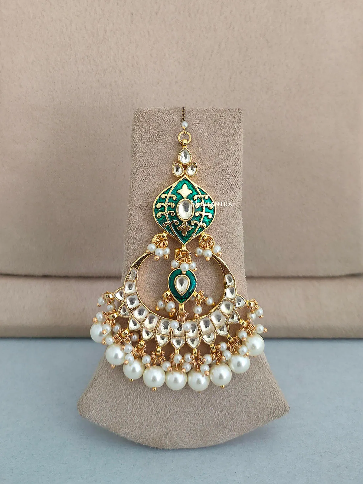 Green Color Gold Plated Jadau Kundan Bridal Necklace Set - MS1350B