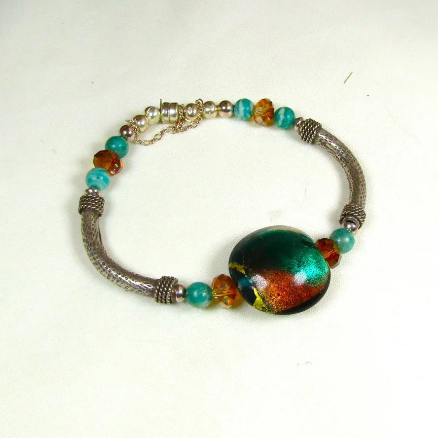 Handmade Amber Artisan Bead Bangle Bracelet