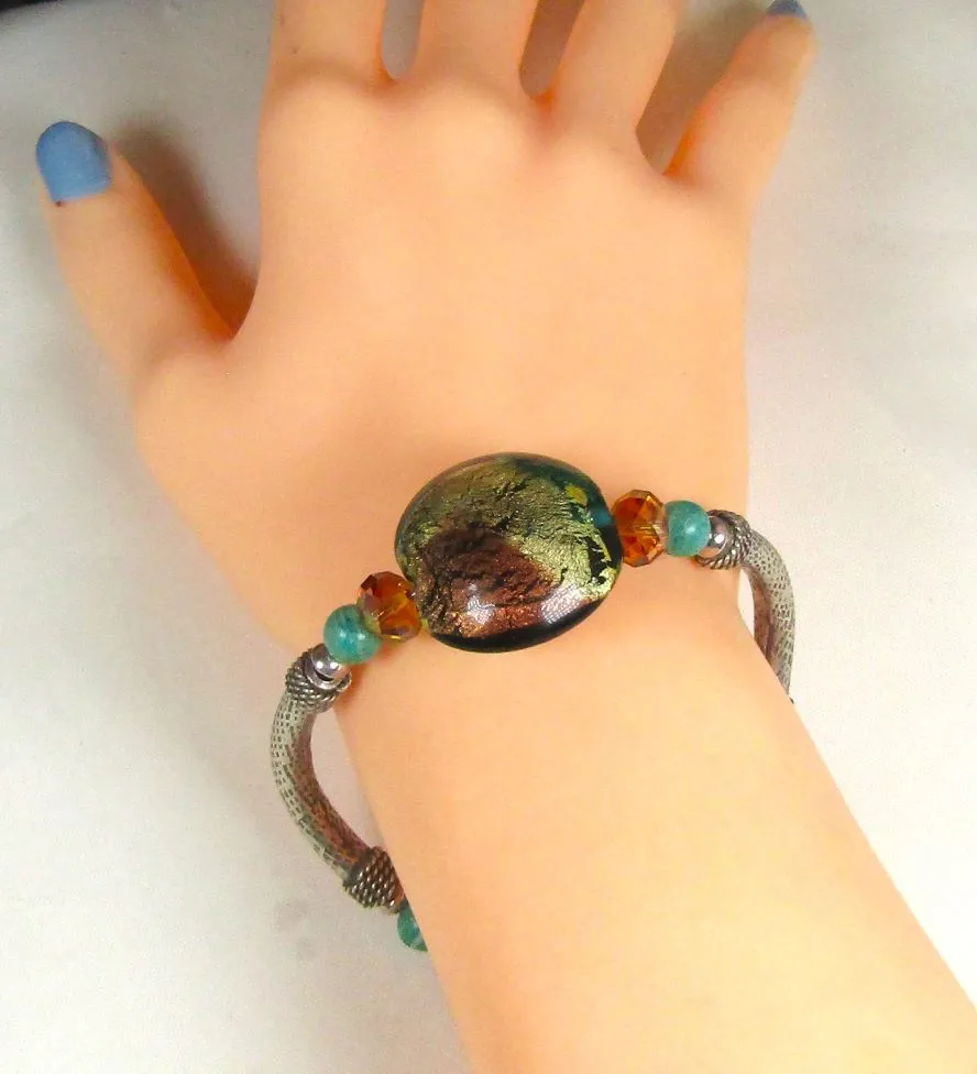 Handmade Amber Artisan Bead Bangle Bracelet