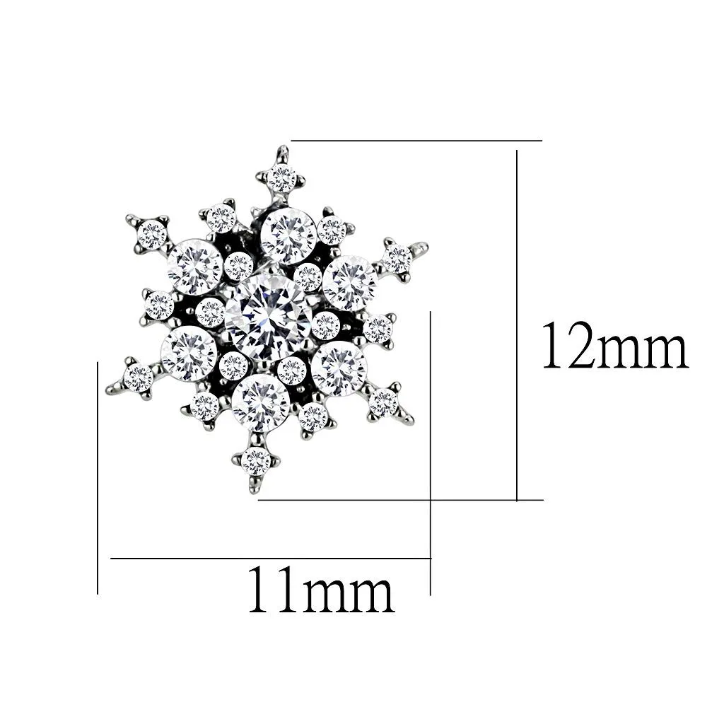High polished (no plating) Stainless Steel Earrings with AAA Grade CZ in Clear for Women Clear Stone Color Style DA294