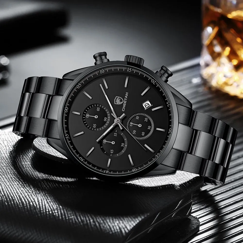 Hudlot - Black Metal Stainless Steel Watch For Men