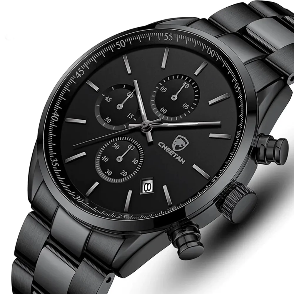 Hudlot - Black Metal Stainless Steel Watch For Men