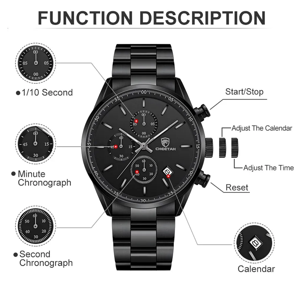 Hudlot - Black Metal Stainless Steel Watch For Men