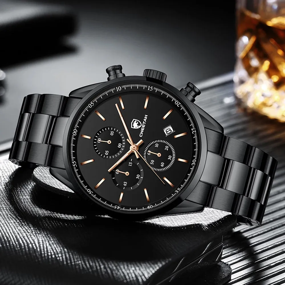 Hudlot - Black Metal Stainless Steel Watch For Men