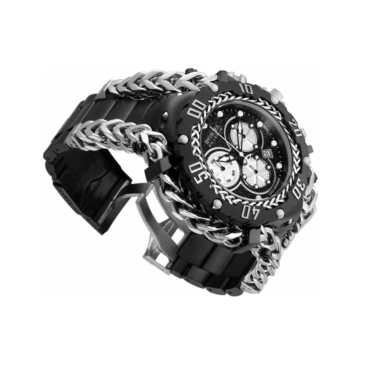 Invicta Men's Chronograph Watch - Gladiator Silver and Black Dial Bracelet | 34435