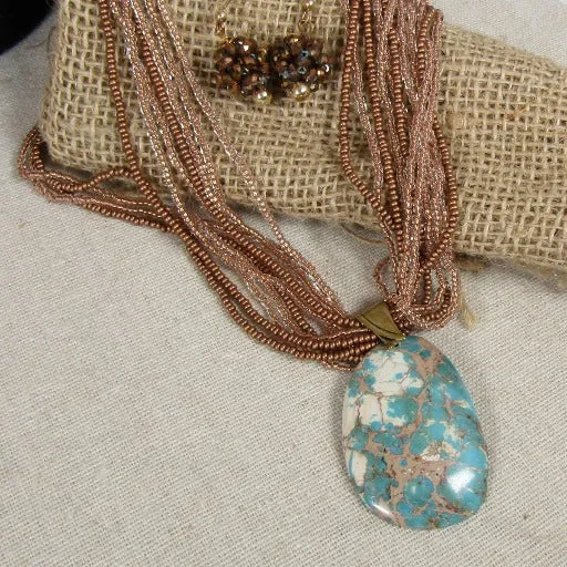 Jasper Multi-strand Pendant Necklace & Earrings Designer  Set