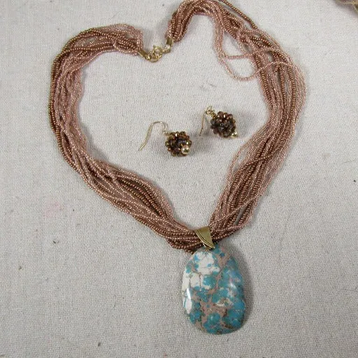 Jasper Multi-strand Pendant Necklace & Earrings Designer  Set