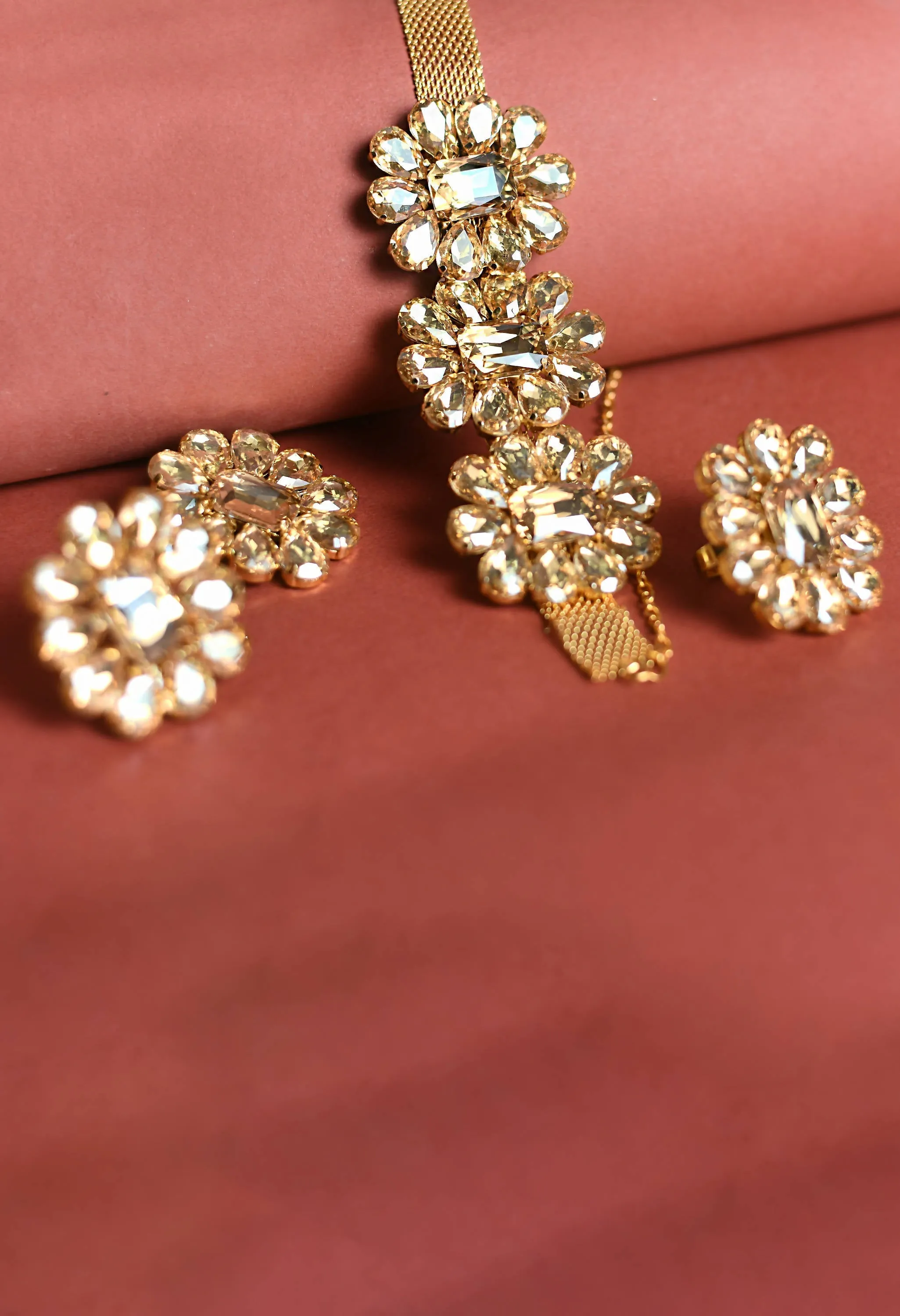 Johar Kamal Golden Plating Designer Choker Set with Earrings, Ring Jkms_172
