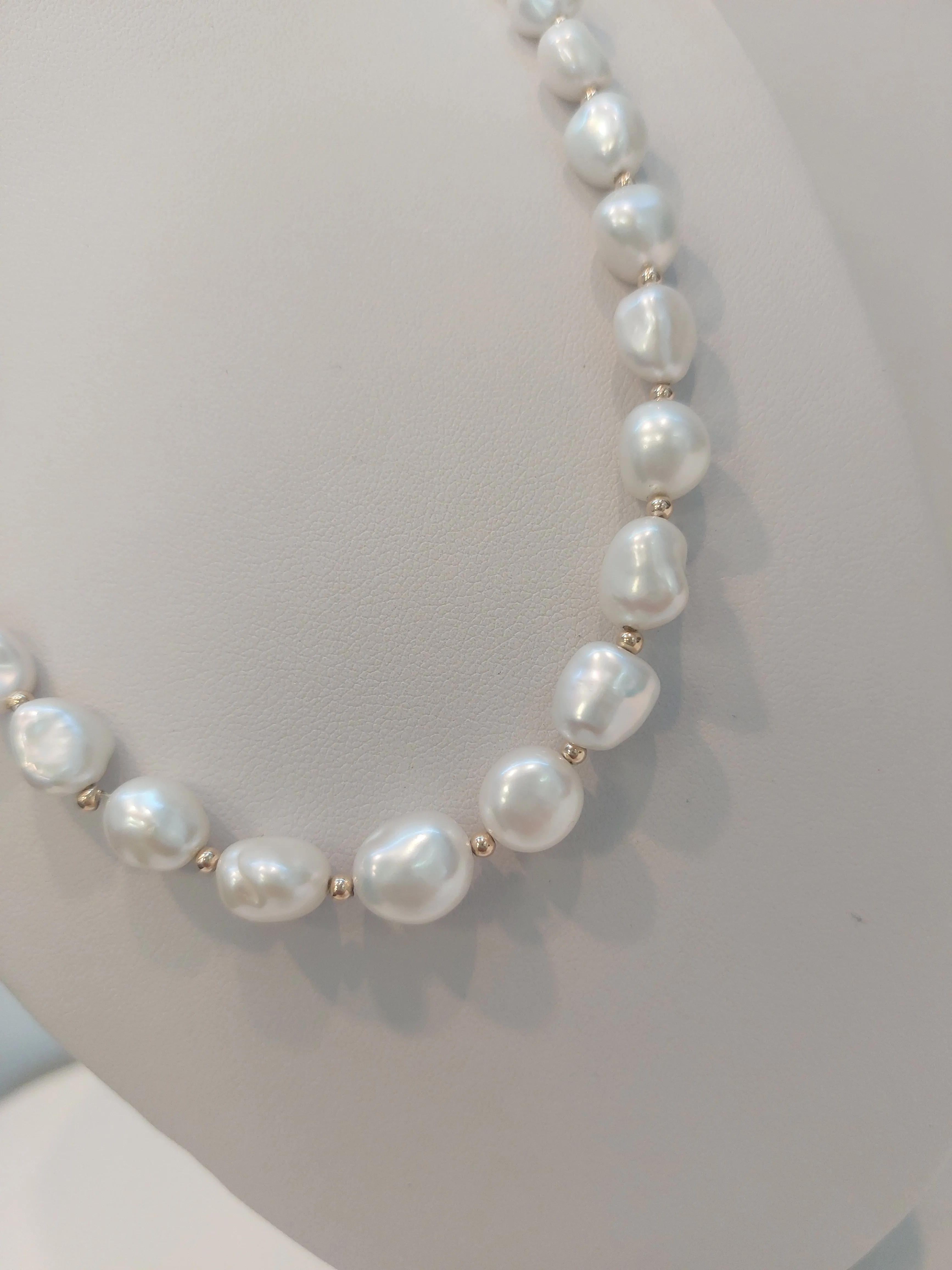 Keshi Pearl & Gold Ball Necklace