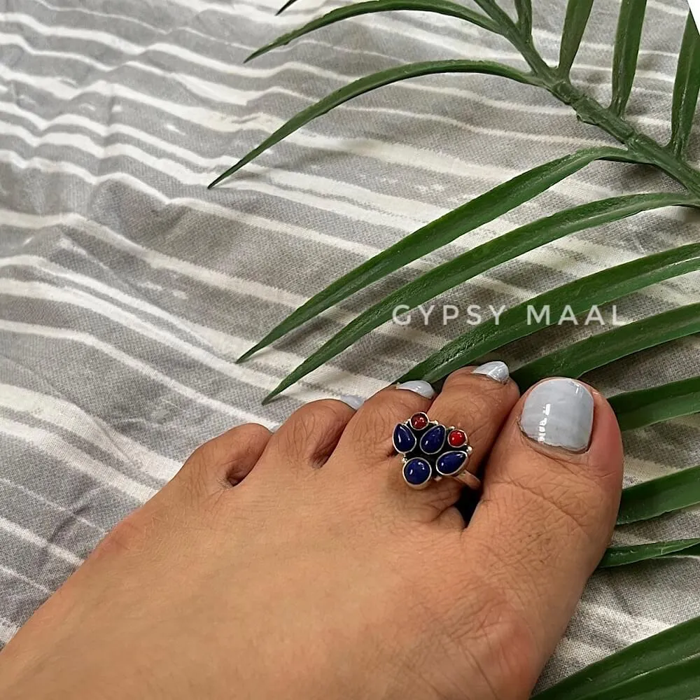 Lapis & Coral Toe Ring (single)