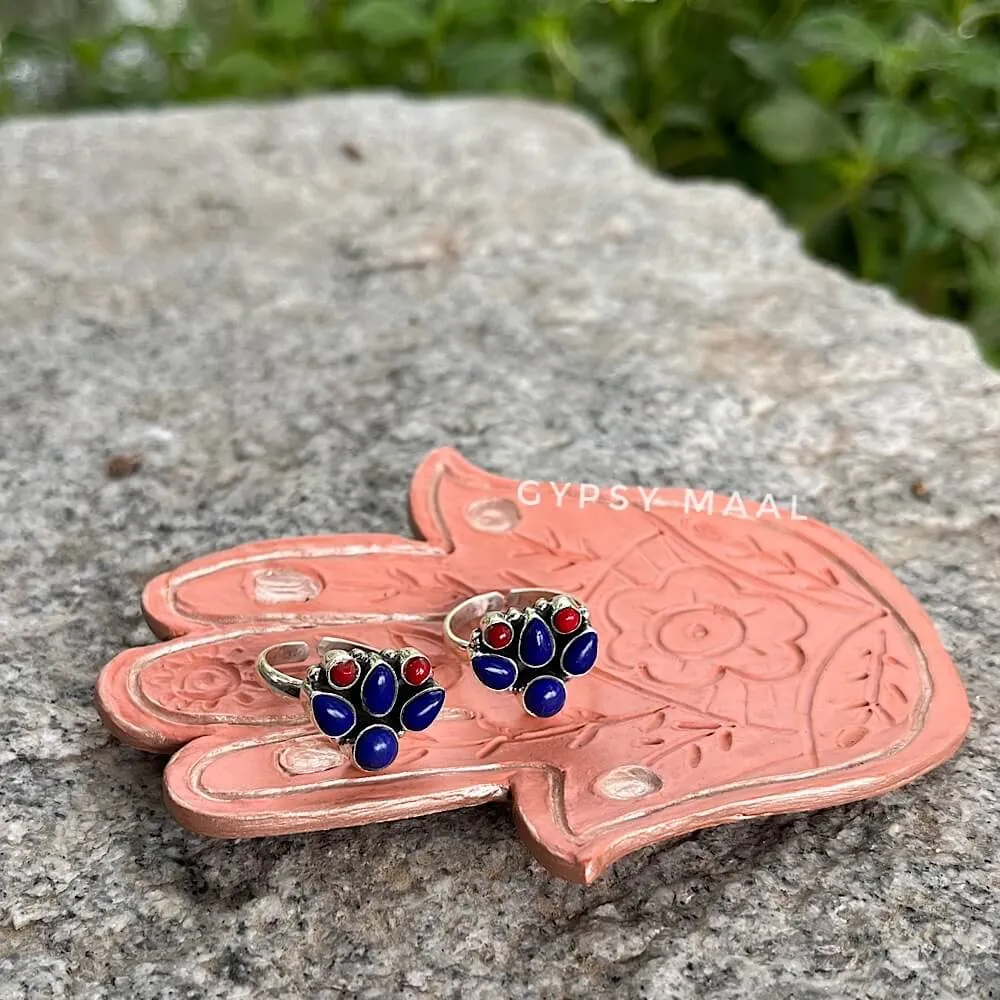 Lapis & Coral Toe Ring (single)