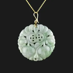 Large Vintage 14K Gold Carved Jade Pendant Necklace