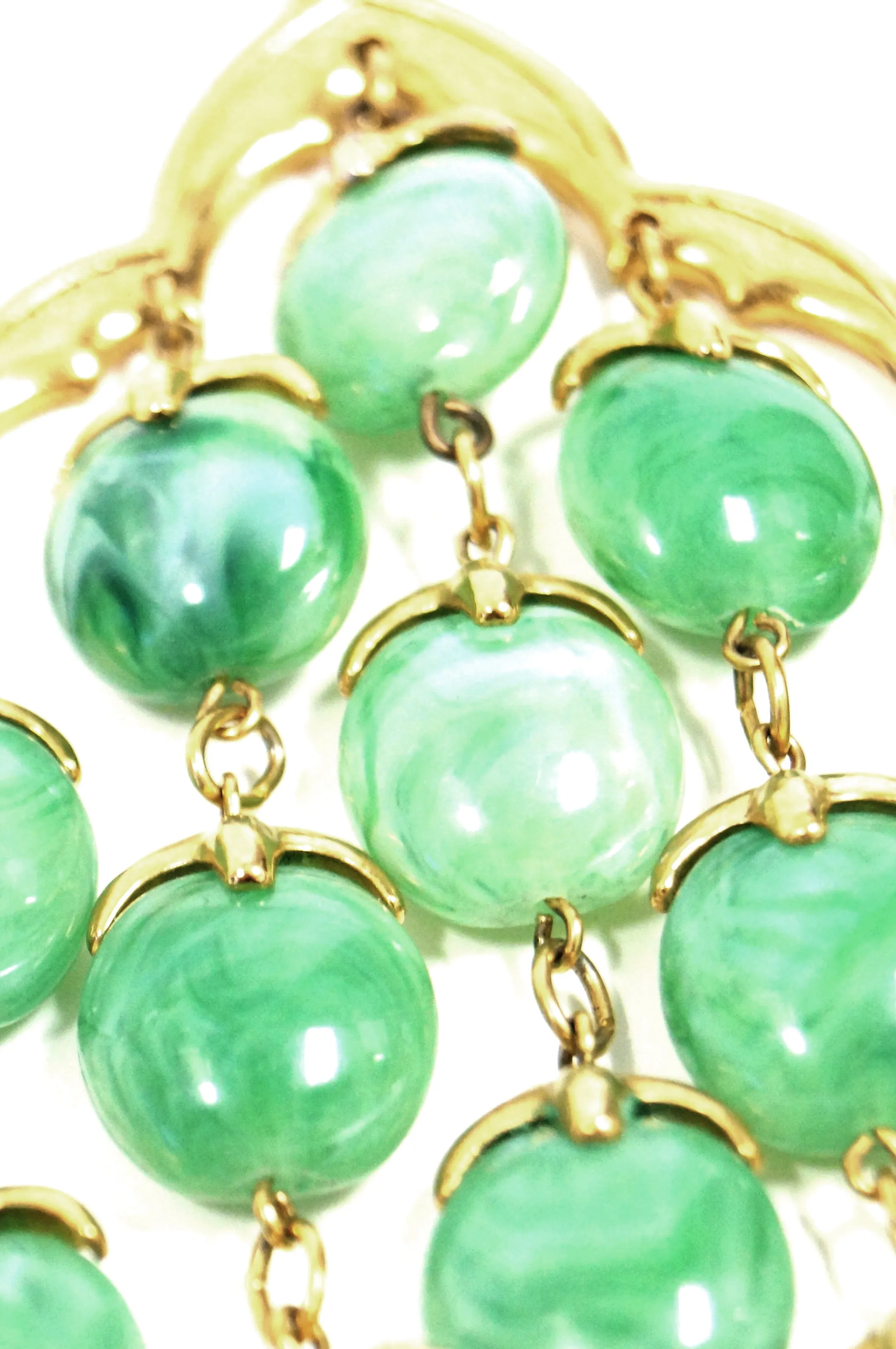 Late 1960s Trifari Long Jade Green Lucite Waterfall Necklace