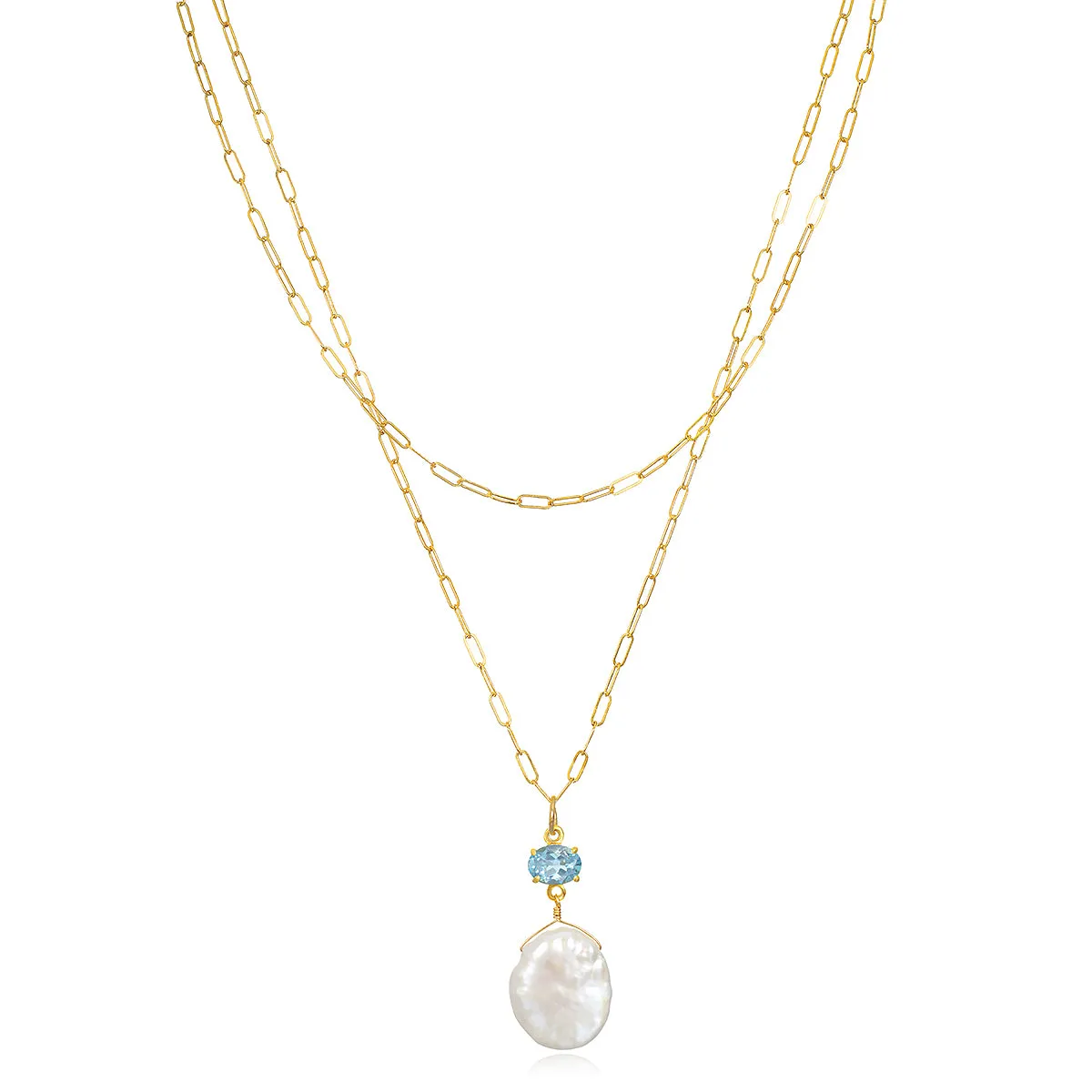 Layered Sky Blue Topaz & Keshi Pearl Necklace