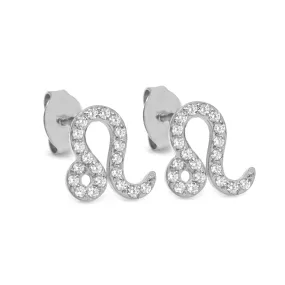 Leo Earrings with CZ Stones - Silver