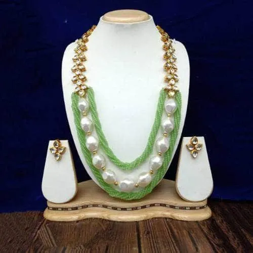 Long Twist Big Pearl Necklace And Earring Set