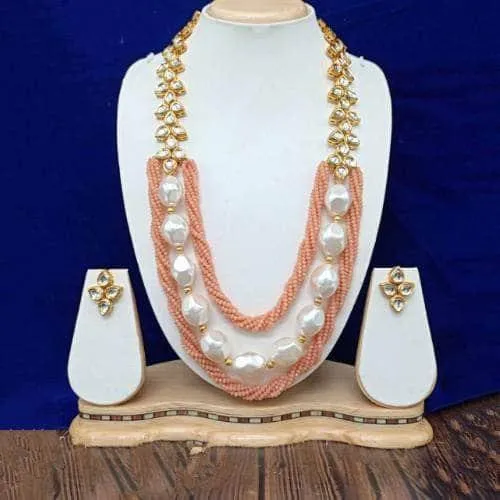 Long Twist Big Pearl Necklace And Earring Set