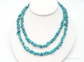 Long Vintage Southwestern Turquoise Nugget Beads String Necklace 36"