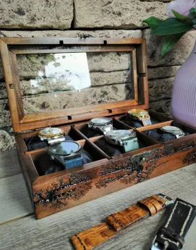 Luxury Wood Watch Box Organizer with 6 Dividers - Perfect Men's Gift