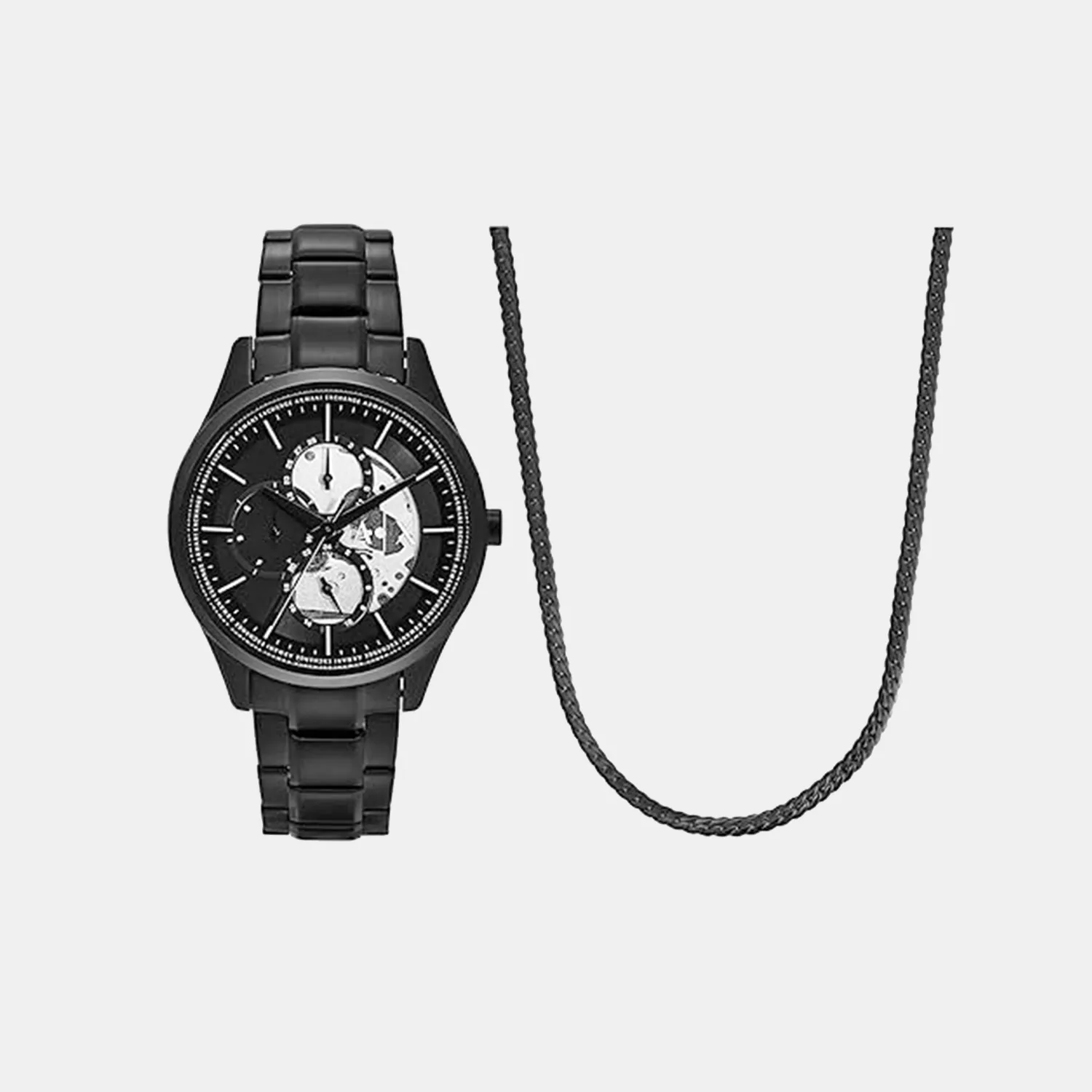Men Quartz Black Dial Multi-Function Stainless Steel Watch AX7160SET