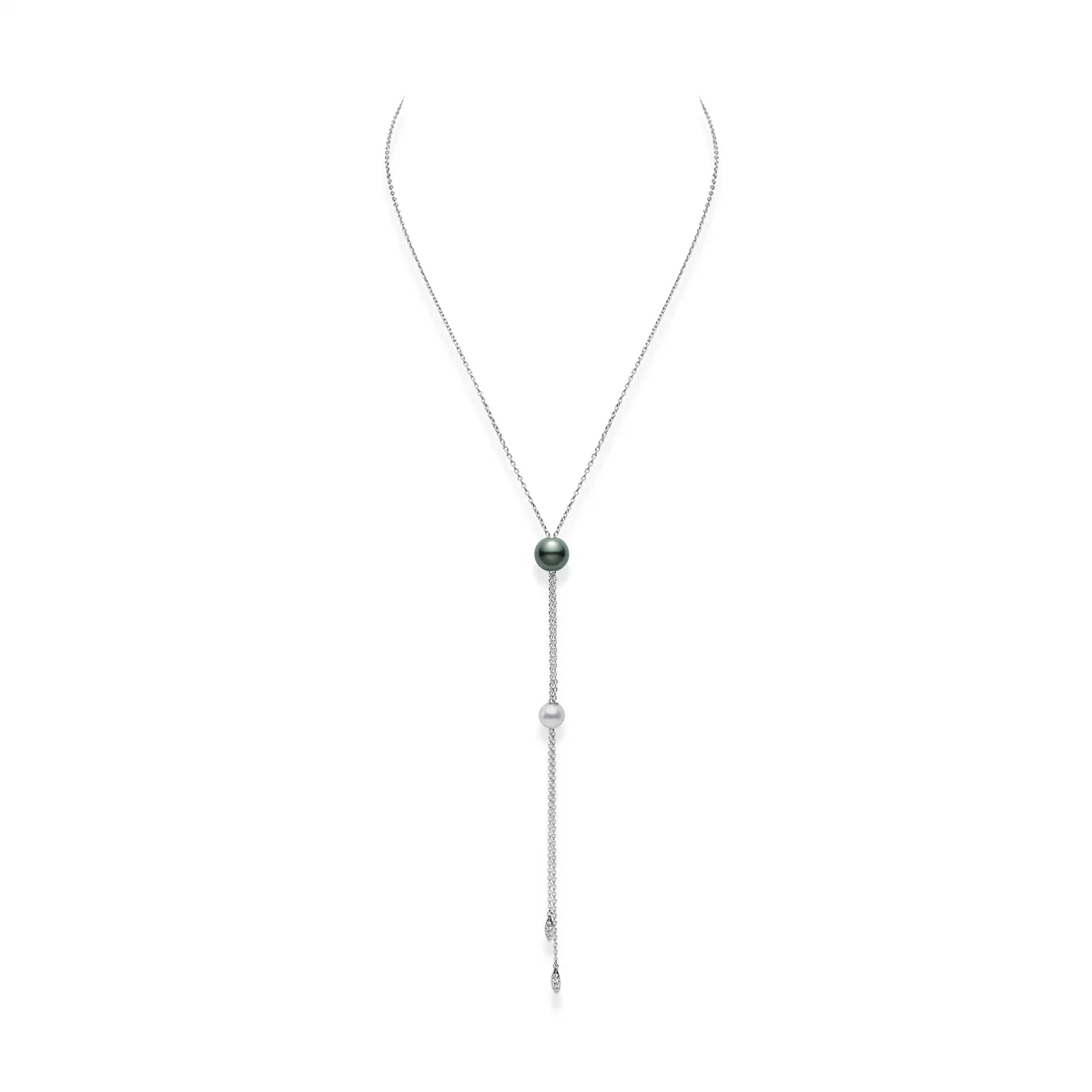 Mikimoto 18K White Gold Cultured Pearl and Diamond Necklace