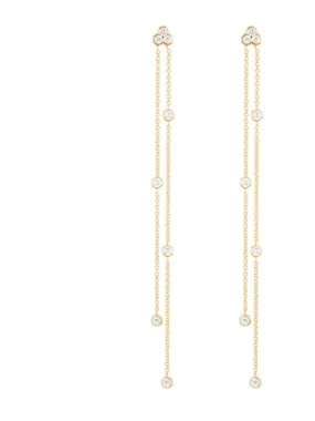 Minimalist Dainty Long Earrings, .925 Sterling Silver Bezel Diamond CZ .925 Sterling Silver Double Tassel Dainty Earrings