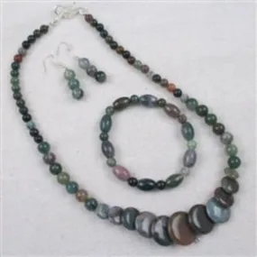 Moss Agate Overlapping Coin Designer Jewelry Set