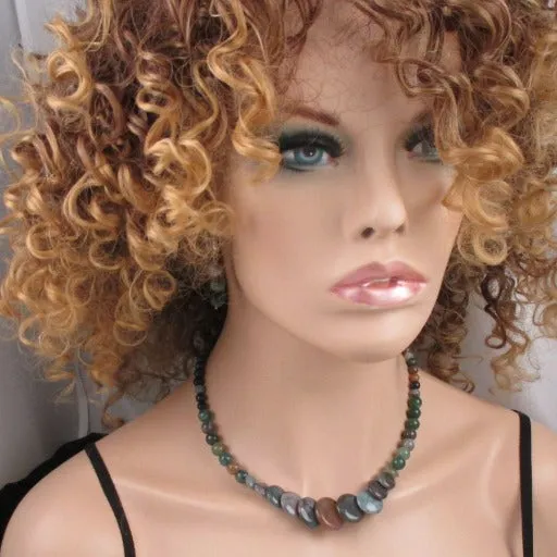 Moss Agate Overlapping Coin Designer Jewelry Set