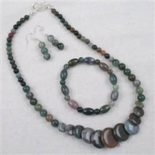 Moss Agate Overlapping Coin Designer Jewelry Set
